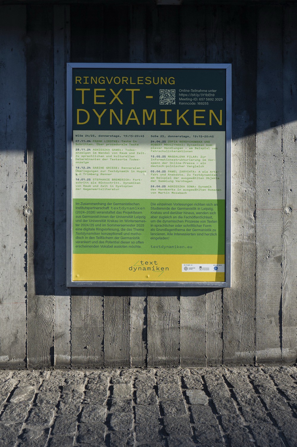 Plakat für die Ringvorlesung Textdynamiken mit dem vollständigen Programm